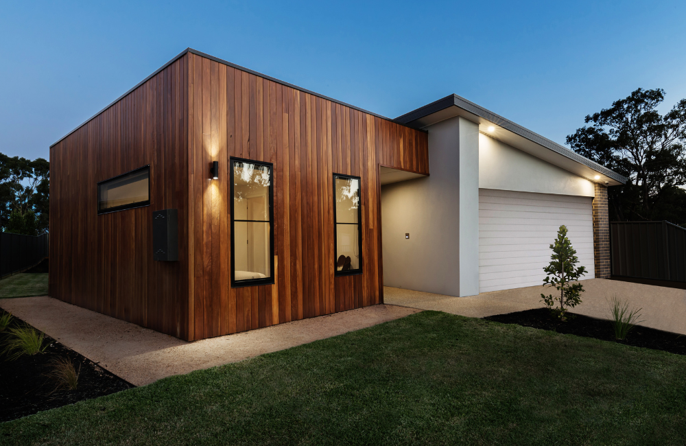 Modern home at twilight